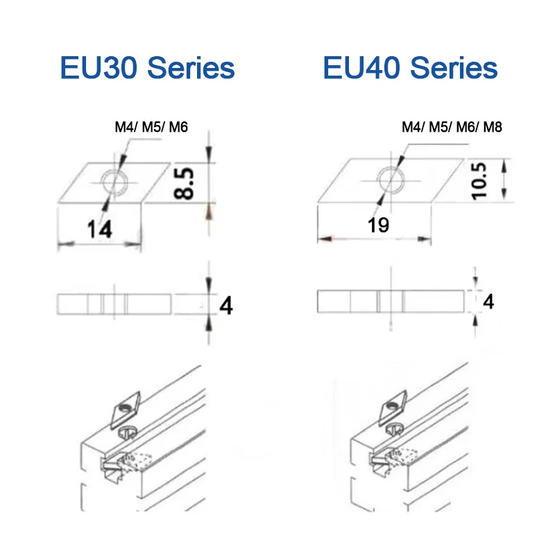 20 قطعة/الوحدة متوازي الجوز M4 M5 M6 M8 الماس المجلفن الزنك مطلي الكربون الصلب كتلة متوافق الجوز لملف الألومنيوم