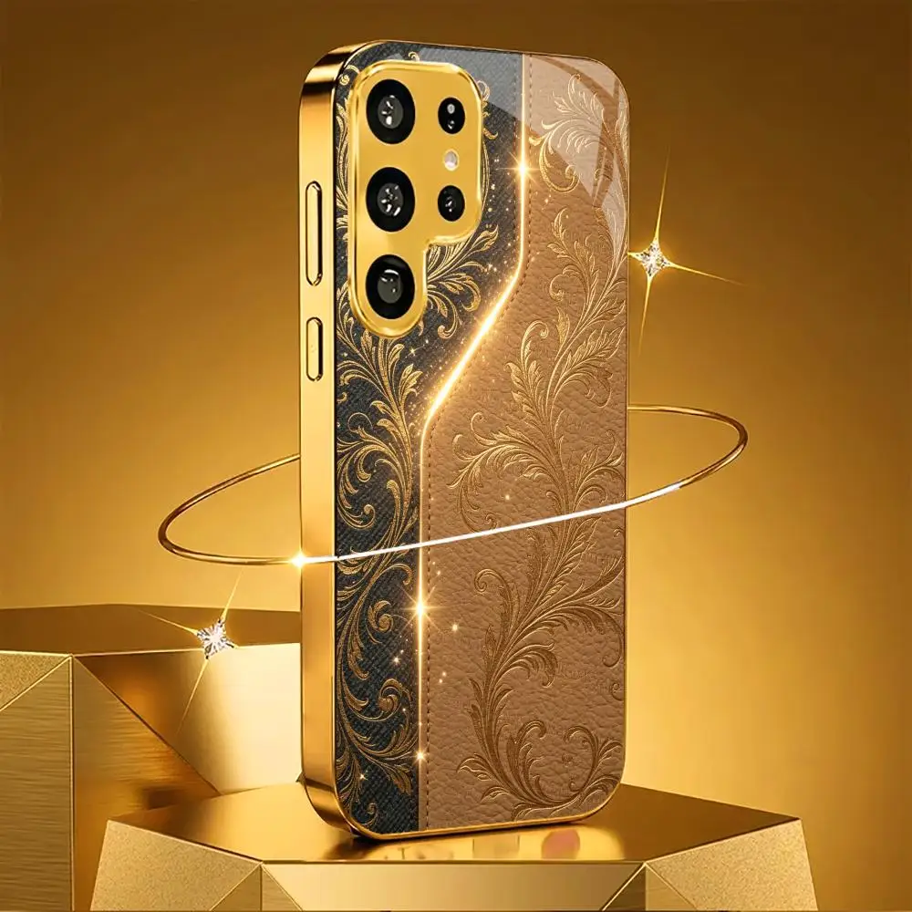 

Brown Black Splice Flora phone case s26 ultra case s25 ultra case glass for Samsung Galaxy S26 S25 S24 S23 S22 FE,Ultra,Plus
