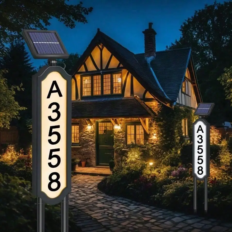 Solar Lighted Address Sign for Houses, 16 Colors Changing LED House Numbers for Outside, 2-in-1 Dual Mount Plaque with Yard Stake & Wall Mount