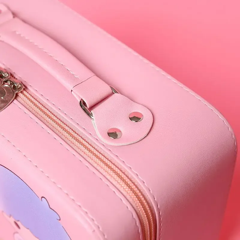 Sanrio Cosmetic Case Kuromi My Melody Cinnamoroll Hello Kitty Kawaii PU Leather Extra Large Makeup Bag With Mirror Storage view 6