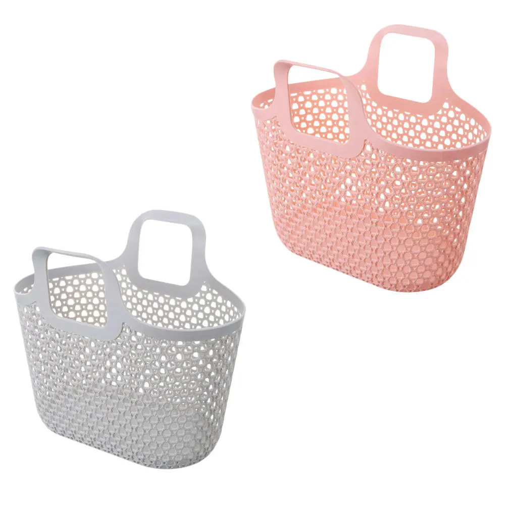 2 قطعة سلة التخزين المنزلية المجوفة مقبض مريح الحمام المنظم أدوات الزينة الحاويات المحمولة حامل محمول #2