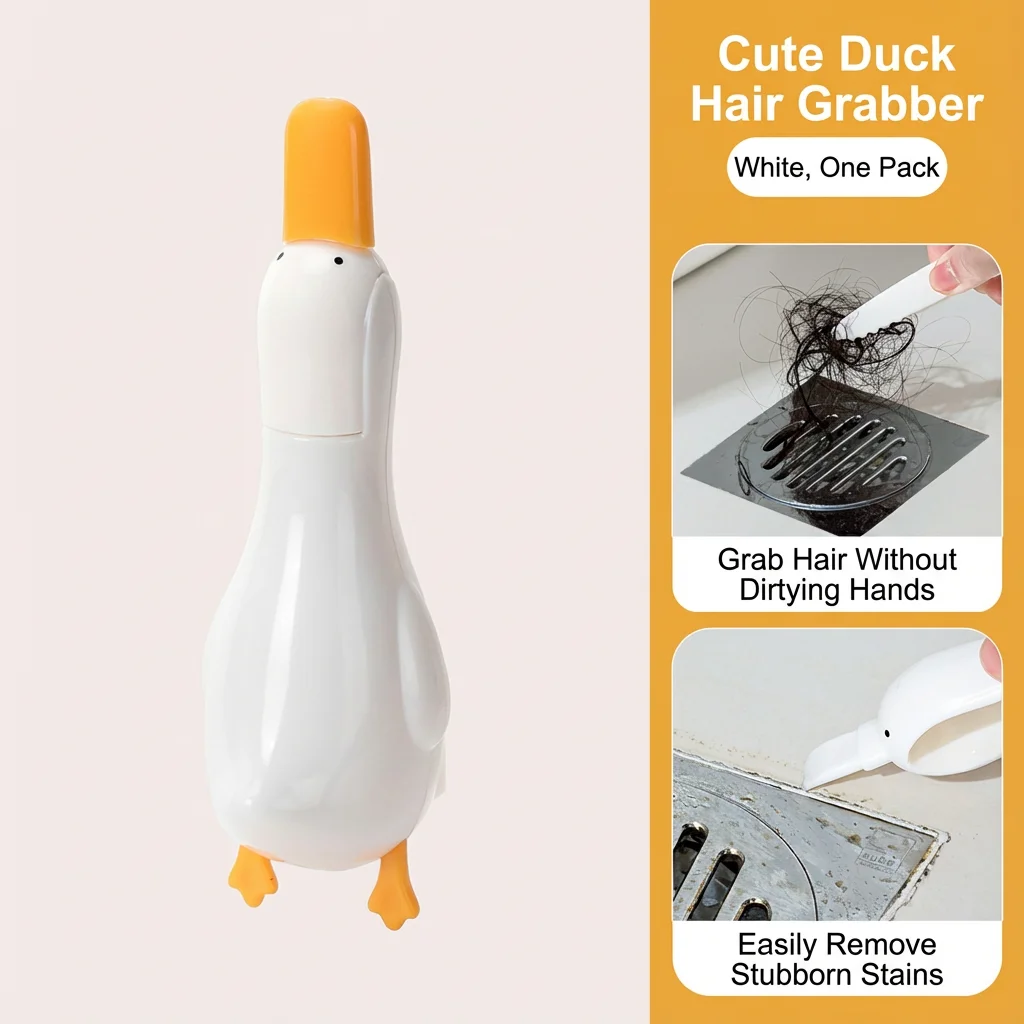 Bathroom Drain Hair Removal Tool Cute Duck Shape Anti Clogging Cleaning Pliers with Slip Resistant Handle for Shower Sink