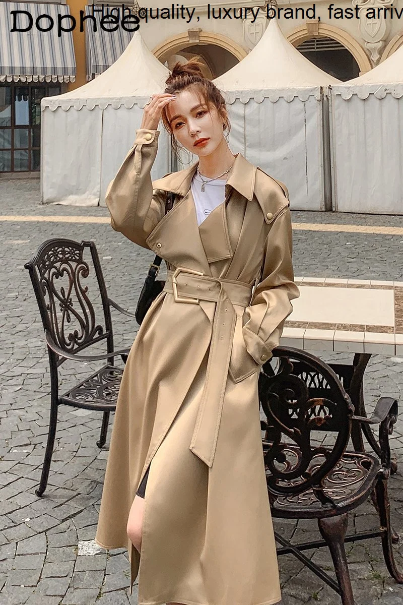 

All-Matching British Style Temperament Long Trench for Women High-End Satin Windbreaker Coat 2023 New Spring Autumn Clothes