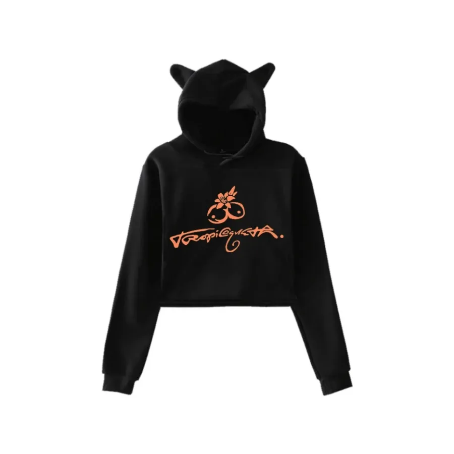 Tropicoqueta Album haut court à capuche Harajuku sweat court Streetwear Hip Hop Kawaii chat oreille à manches longues hauts pullover