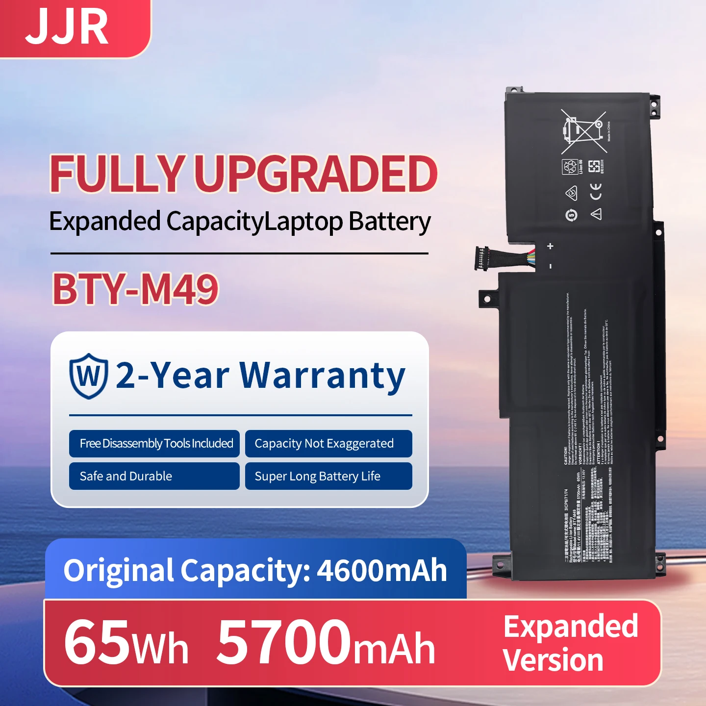 BTY-M49 65Wh/5700mAh 11.4V Higher Capacity Replacement Laptop Battery for MSI Prestige14 MS-155 14C4/14C5/14D2/3