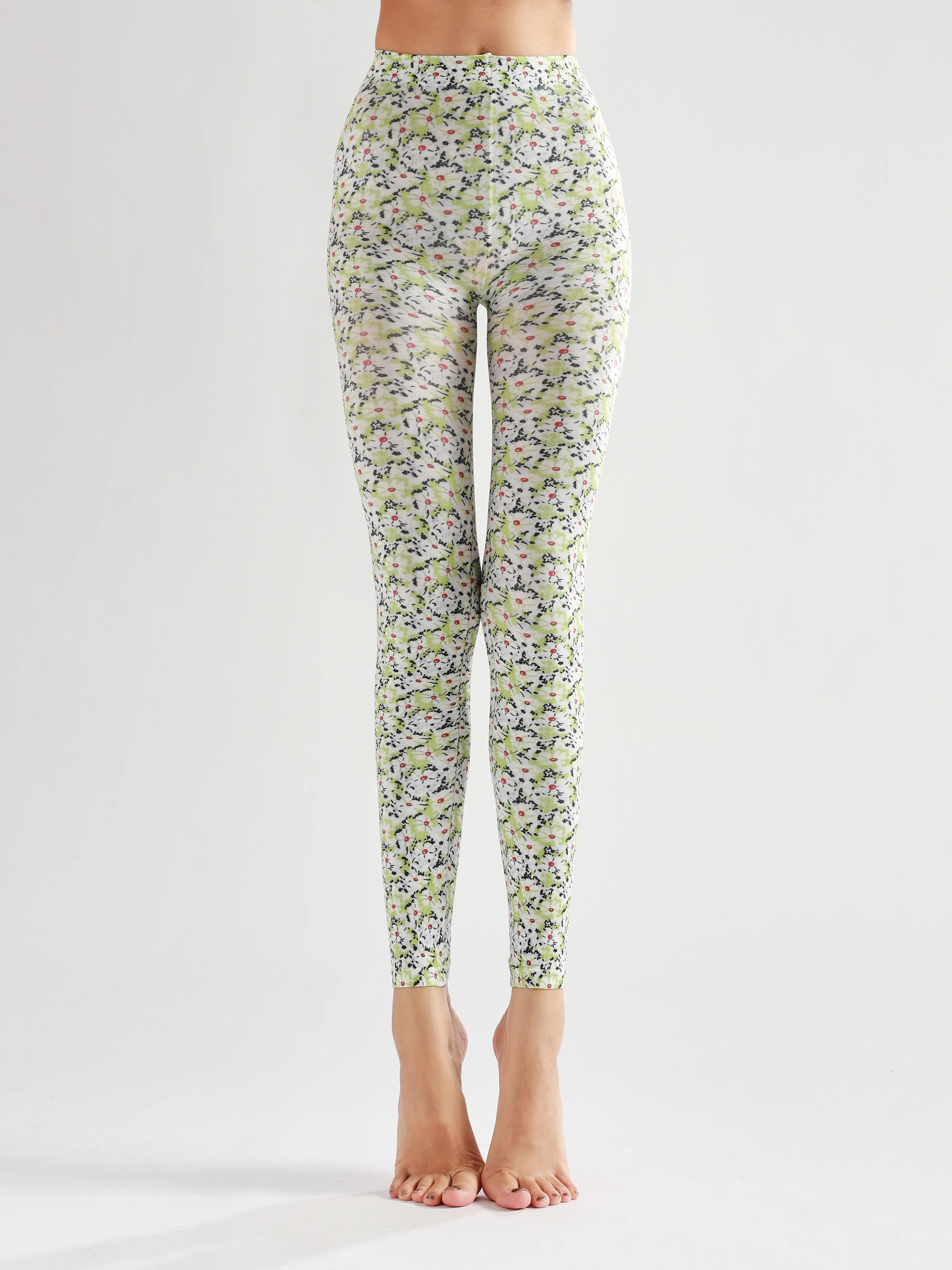 Saabowi-Small Daisy Pattern Digital Leggings para mulheres, calças opacas macias