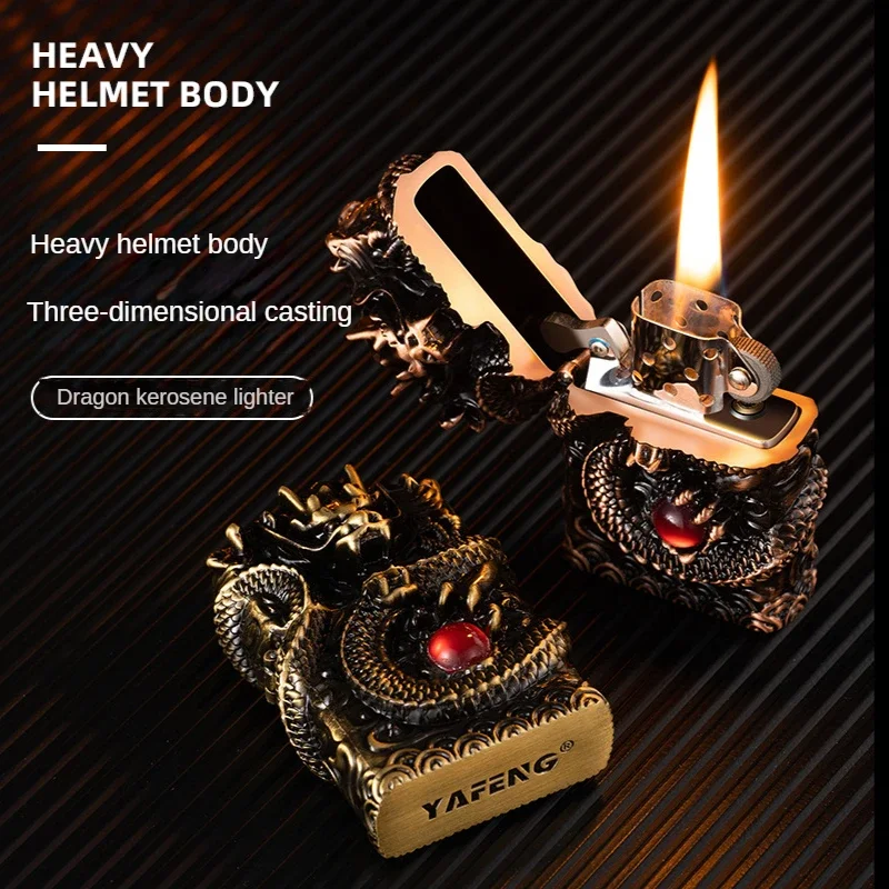 Dragon brand kerosiene lighter with ignition wheel smoking accessories three-dimensional relief retro torch men's gift lighter