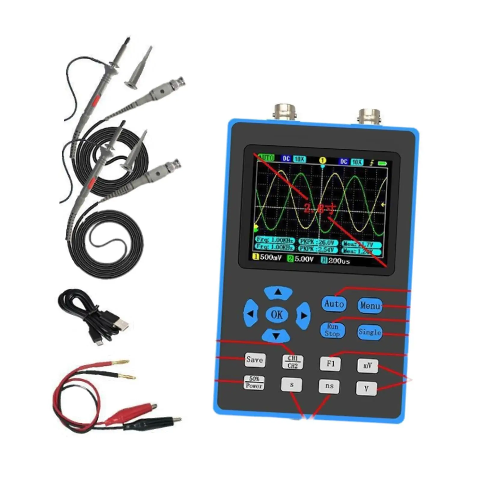 

2 Channel Digital Oscilloscope Practical Portable Sturdy 500M Sampling Rate for