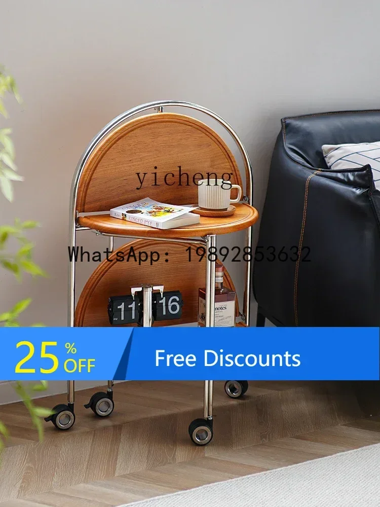 

AA Folding Tea Table Removable Mid-Ancient Sofa Side Table Solid Wood Trolley Bedside Shelf