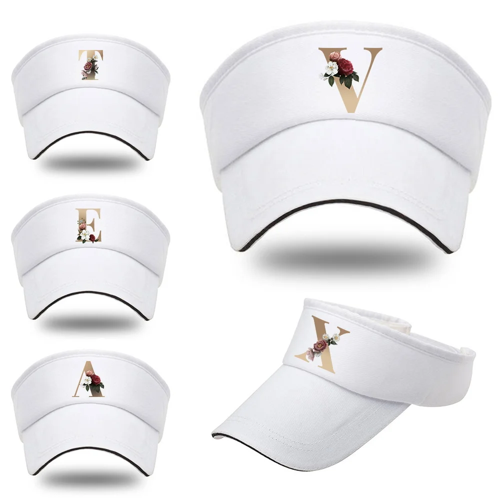 

Unisex Summer UV-proof Visors Caps Women's Beach Hats White Pure Cotton Sunscreen Empty Top Hat Baseball Cap Gold Letter Print