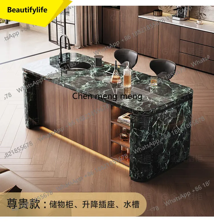 

Gold Slate Island Dining Table Integrated Kitchen Open Bar Hot Bending Retro Wind Home Multifunctional Operator a50