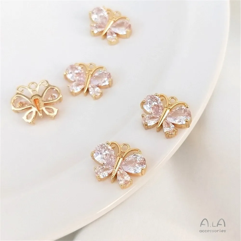 

14K Gold Inlaid Zircon Butterfly Pendant Jewelry Pendant Handmade Diy Bracelet Collarbone Chain Ear Pendant Accessories