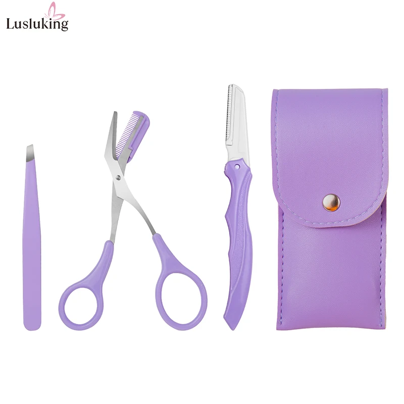 3 قطعة أداة العناية ببشرة الوجه مجموعة مقص تشذيب الحواجب مع مشط مدمج ملقط الحاجب أدوات التجميل ماكينة حلاقة الحاجب اللطيفة #5