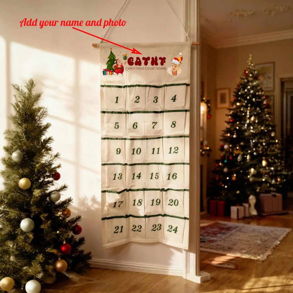 Custom Name Photo Christmas Countdown Calendar Personalized Kids Name And Portrait Xmas Calendar Family Holiday Activity Decor