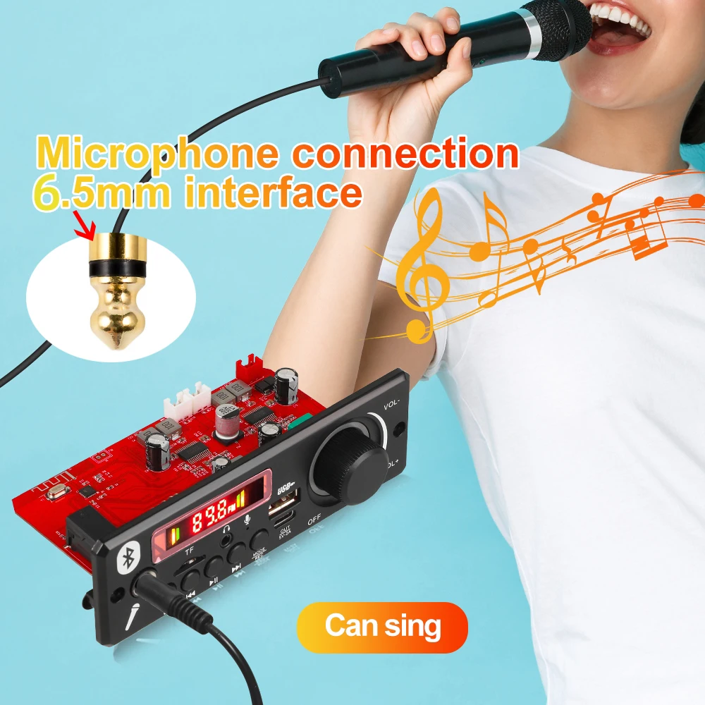 لوحة فك تشفير MP3 للسيارة ، مشغل صوت ، مضخم صوت ، بلوتوث 5.0 ، لتقوم بها بنفسك ، وحدة راديو FM ، TF ، USB ، ميكروفون ، مكالمة قياسية ، 12 فولت ، 160 واط ، 10 واط