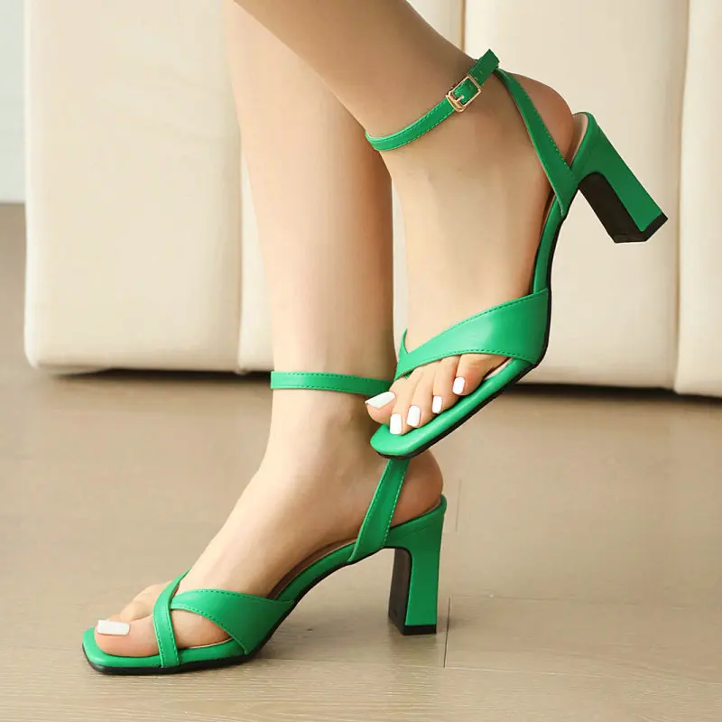 Green Orange Open Ankle Cross Strap Flip Flops Women Shoes Summer Big Size 12 46 Thick High Heeled Party Dress Heels Sandals