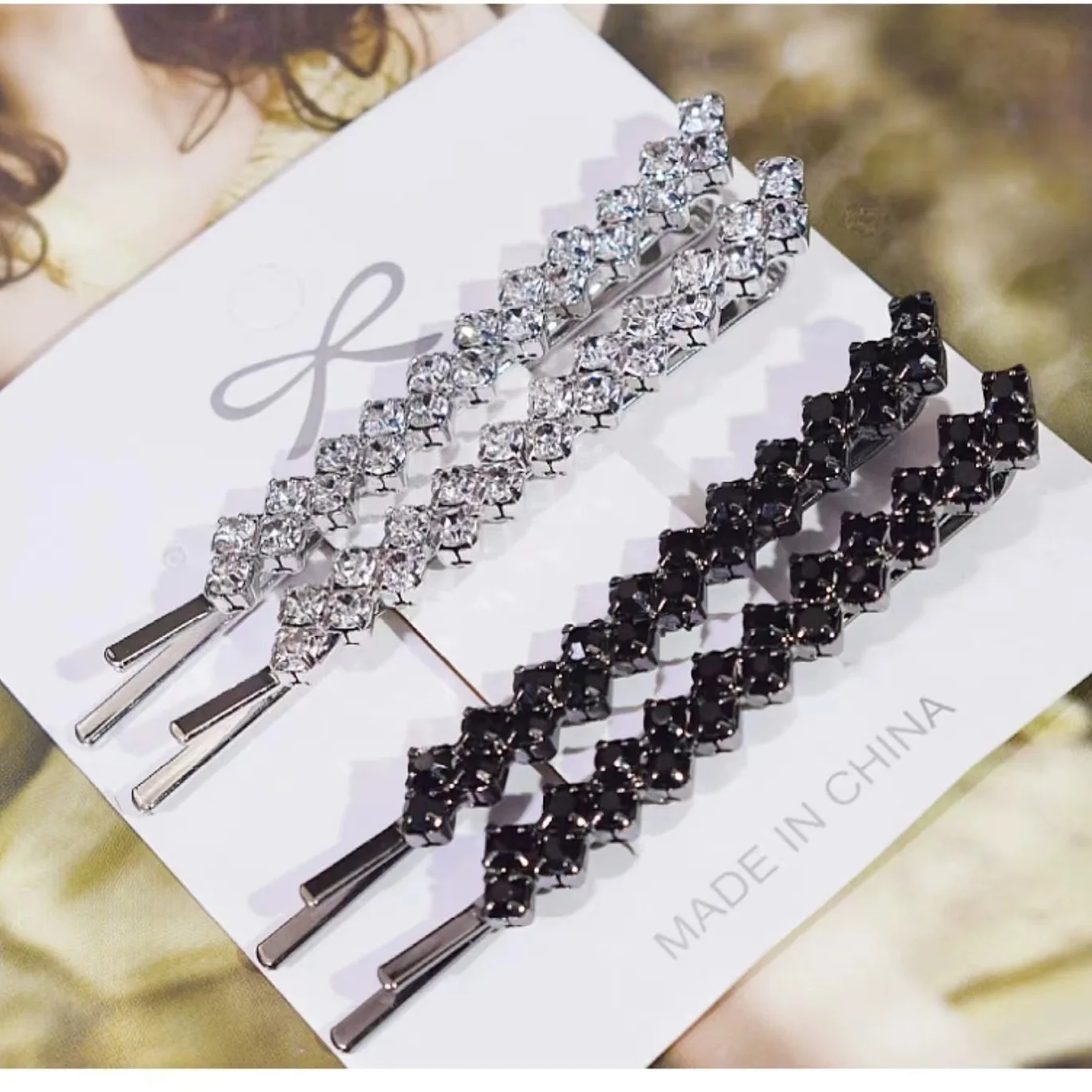 2pcs Shining Crystal Rhinestone Hair Clip For Women Elegant Korean Design Stick Hairpin