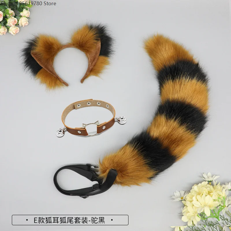 Soft Furry Fox Ears Headband Tail Cosplay Accessory Realistic Fur Decor For Halloween Role Play Fancy Dress Costume Accessory