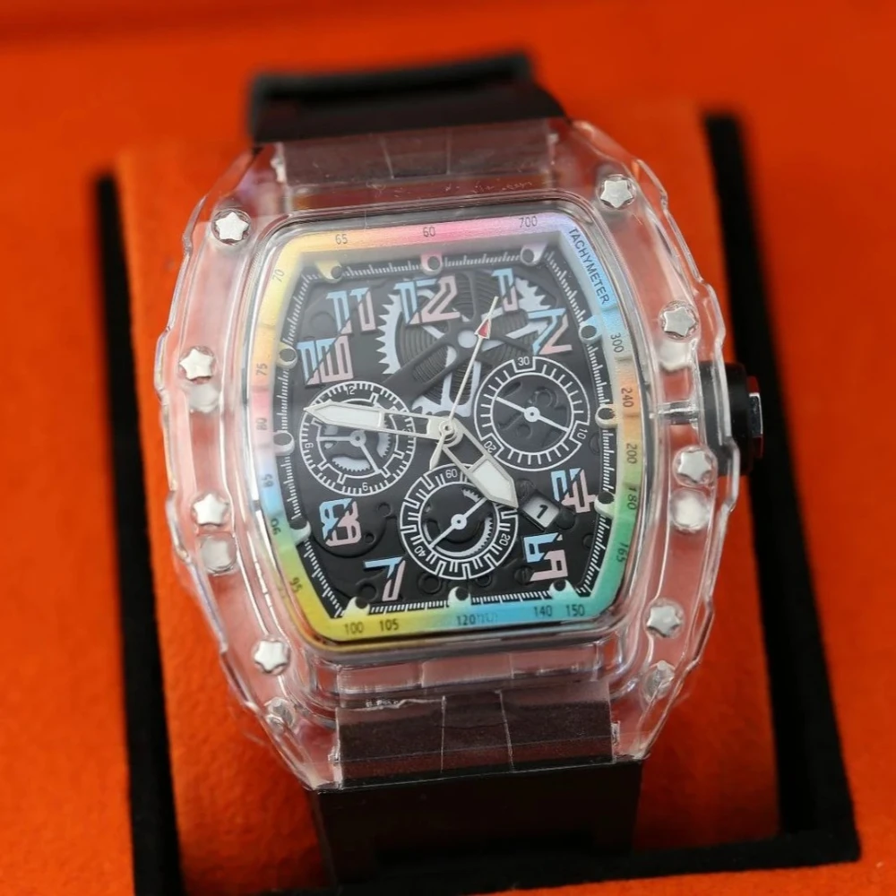 

Мужские кварцевые часы с декоративным циферблатом, модные, с пластиковым корпусом, светящиеся, стильные, индивидуальные, роскошные