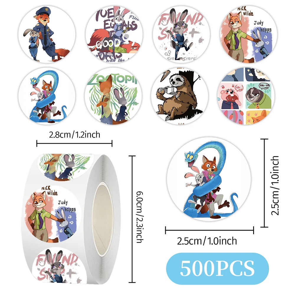 500개/롤 새로운 디즈니 영화 주토피아 2 만화 캐릭터 씰링 스티커 DIY PVC 노트북 데칼 장식 스티커 보상 선물 장난감