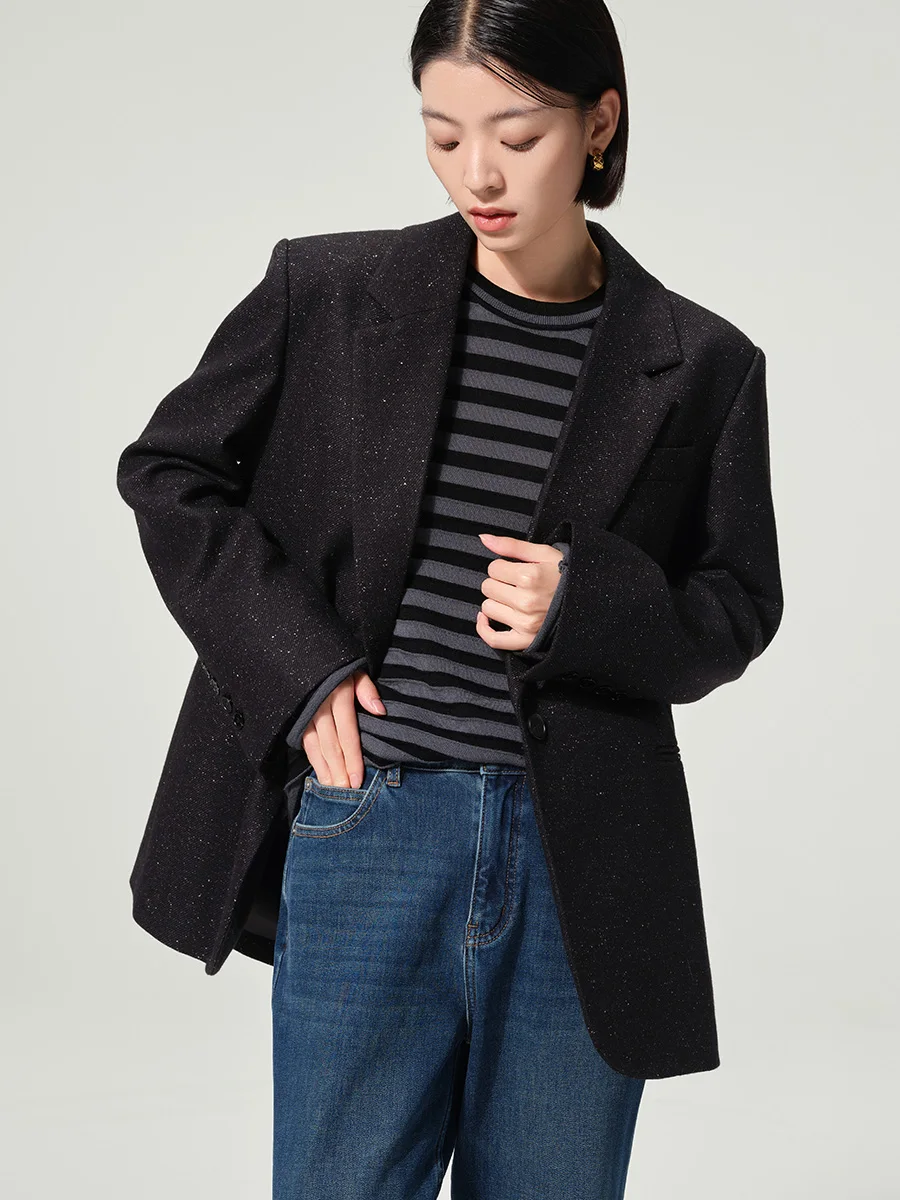 

Женский костюм Ele Long Sve EVewang: модный, универсальный, из шерстяной смеси, с плоским воротником, для офиса и повседневной носки