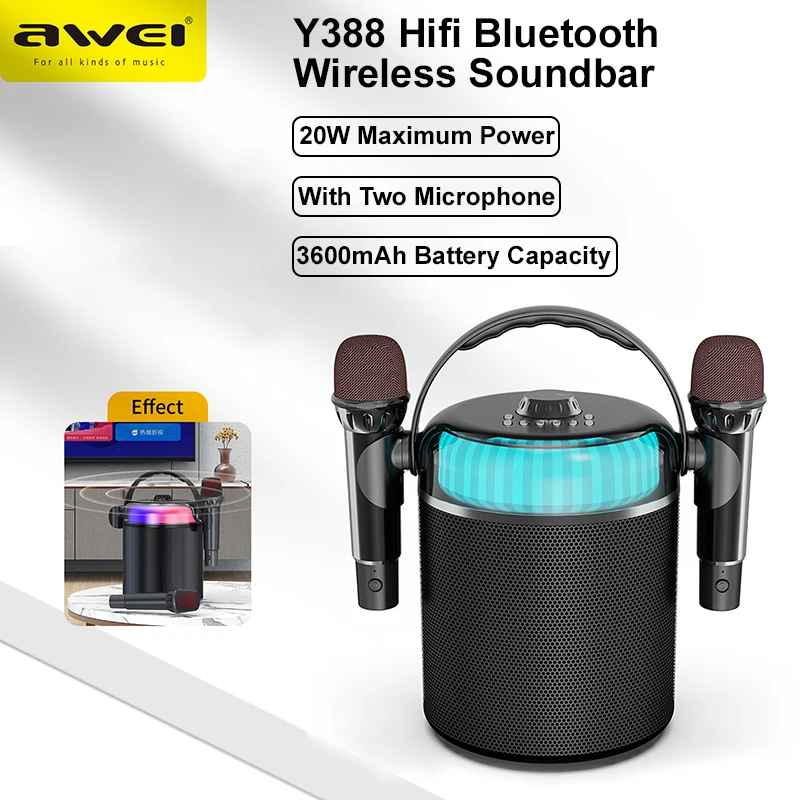 

Awei Y388 Саундбар Hifi Bluetooth беспроводной динамик домашний ТВ звуковая коробка USB уличная система Удобная басовая коробка с микрофоном