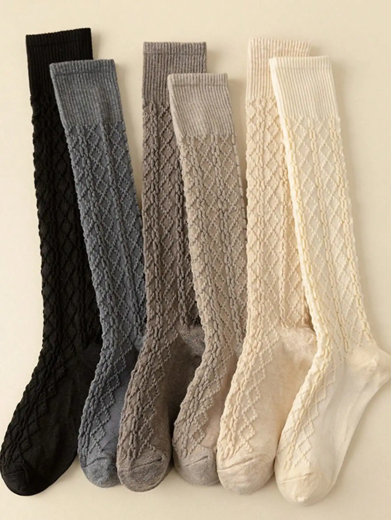 1/6 Pair of Women's Ankle Socks, Knee Socks, Fried Dough Twist Pattern, Anti-slip, Warm, Japanese Style, Slimming,knee Protector