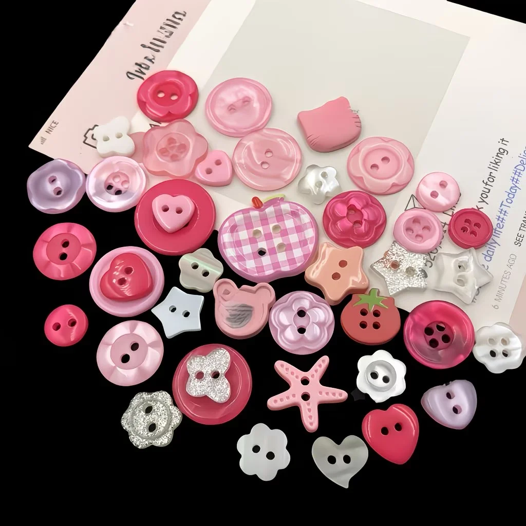 20 Random Patterns - Pink, Pink Checkered, Colorful Plastic DIY Buttons, Suitable for Scrapbooks, Clothing Decoration,