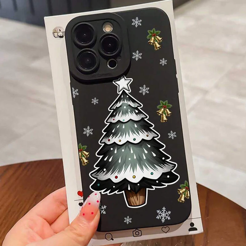 Funda de teléfono con diseño de árbol de Navidad y copos de nieve para Xiaomi Poco F7 F6 F5 X6 X5 X3 M6 X7 Pro, funda de silicona suave mate a prueba de golpes