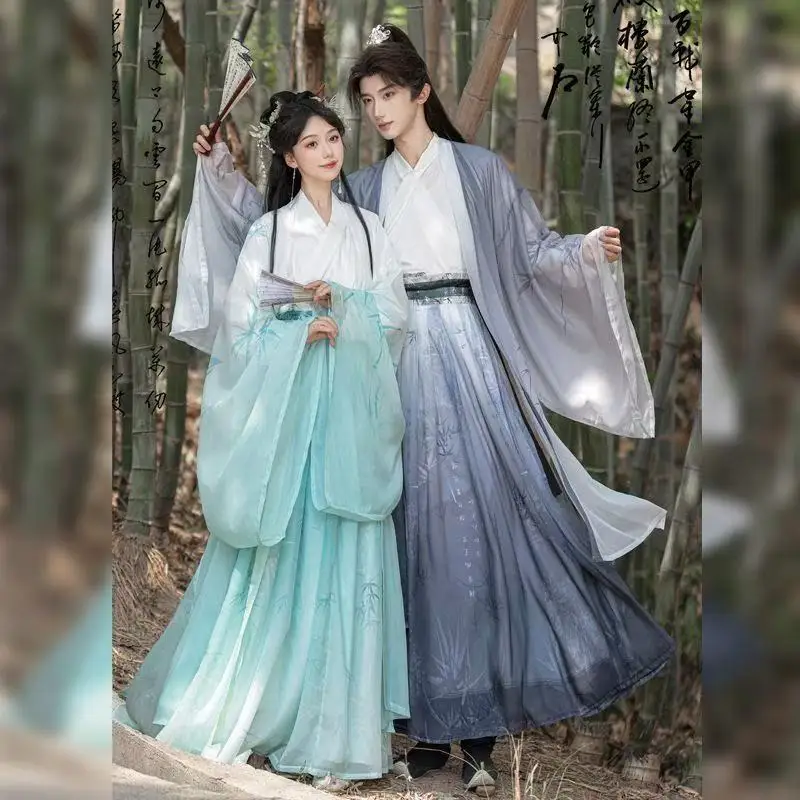 أزياء هانفو التقليدية للزوجين بتصميم ووشيا القتالي للرجال والنساء، طراز ويجين المطبوع بأكمام واسعة، مناسبة للكرنفالات وعروض المسرح وأزياء الكوسبلاي