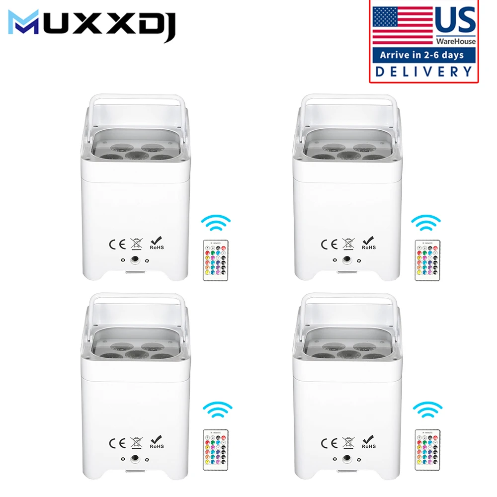 

4 Pack 6x18W RGBWA UV Wireless Wedding Battery Stage Lighting Equipment Powered DMX Wireless Transmitter Receiver For Dj Disco