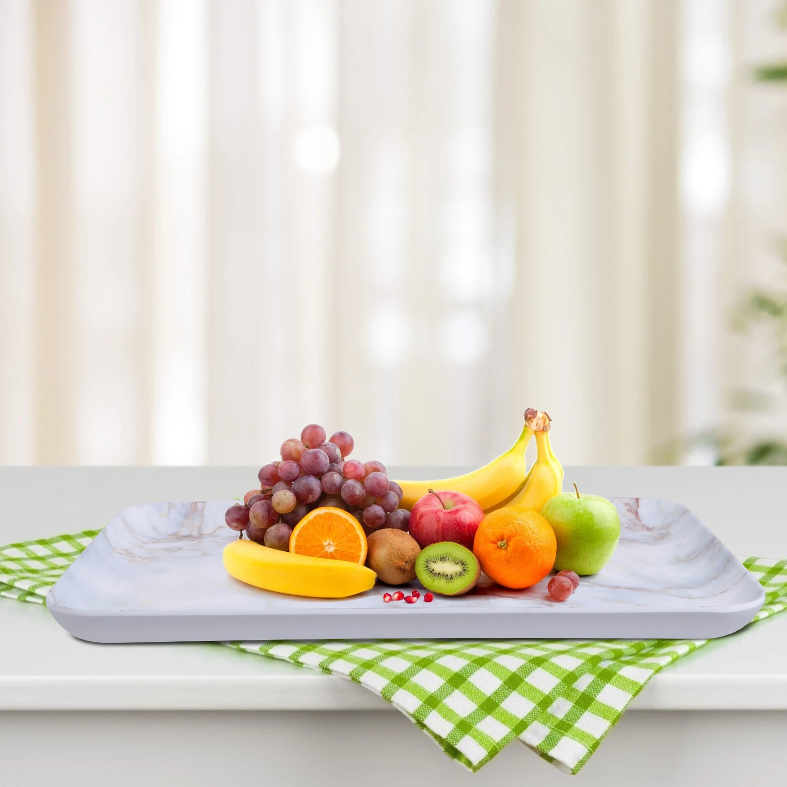 

1Pcs Frosted Marble Storage Tray Decorative Tea Serving Platter Food Display Dessert Plate Stackable Organizer