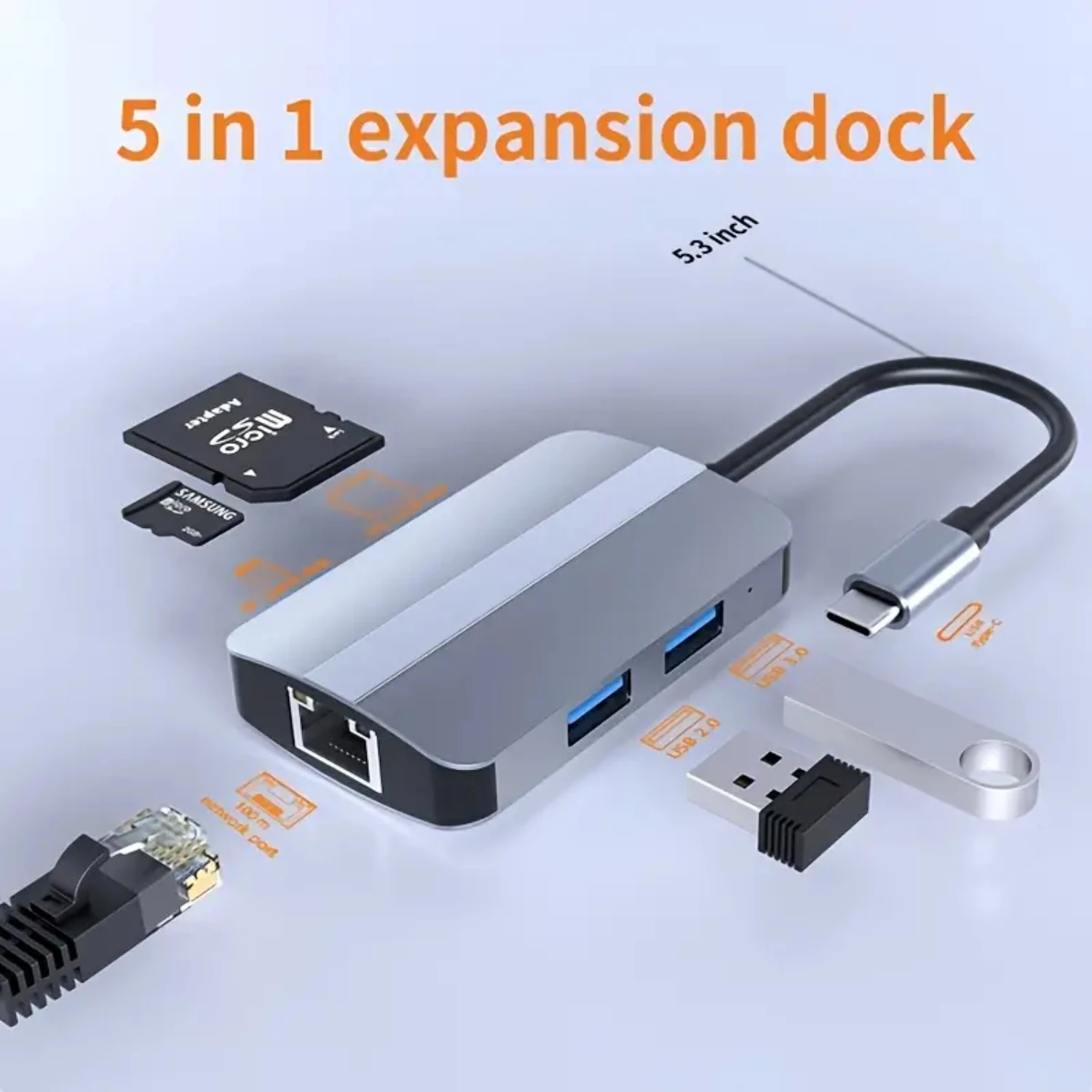 Estação de acoplamento tipo C versátil e conveniente de alta qualidade com expansão multi-interface 5 em 1, perfeita para Apple, Huawei, a