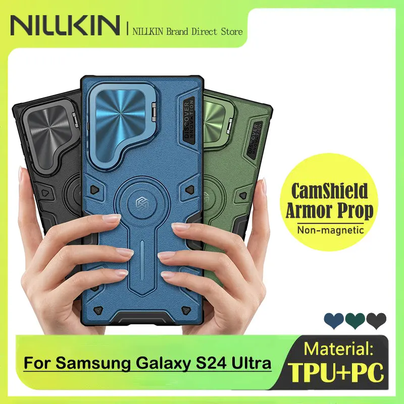 

NILLKIN Armor Prop Case for Samsung Galaxy S24 Ultra, Flip-Top Foldable Stand, Camera Protect Cover, Hidden Bracket Back cover