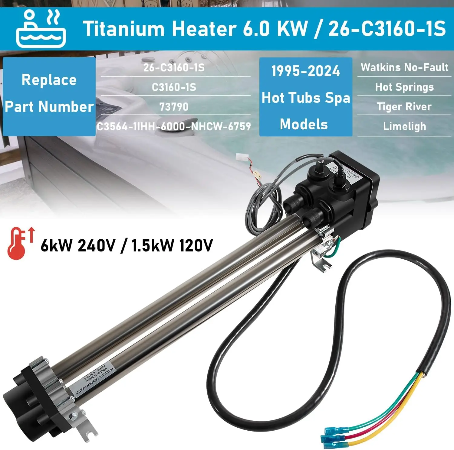 26-C3160-1S Low-Flow Titanium Heater Sensors 6.0KW for Hot Spring/Watkins/Tiger
