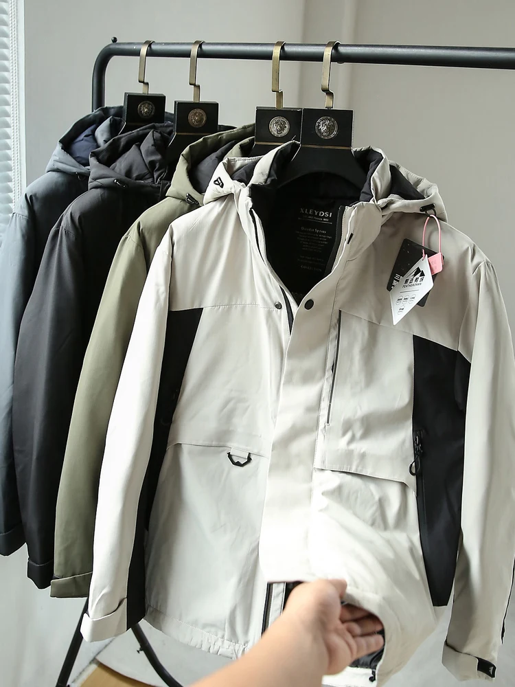 

Мужская зимняя уличная модная куртка с капюшоном, цветными блоками, наполнителем из 90% пуха, теплая, универсальная, рабочая, из полиэфирного волокна, стандартный крой