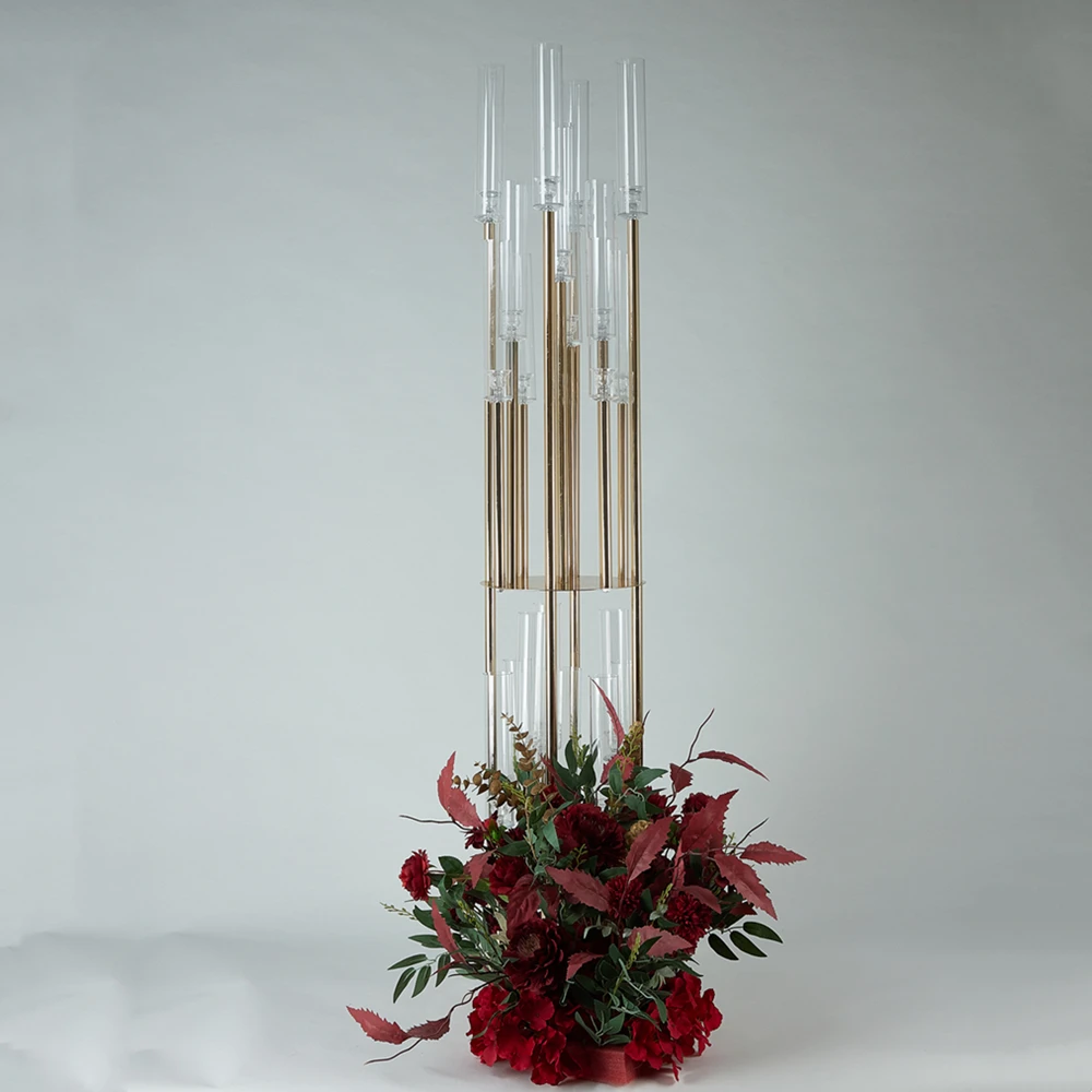 Metal Candlesticks Candelabra Acrylic Candle Holders Stands Wedding Table Centerpieces Flower Vases Road Lead Party Decoration