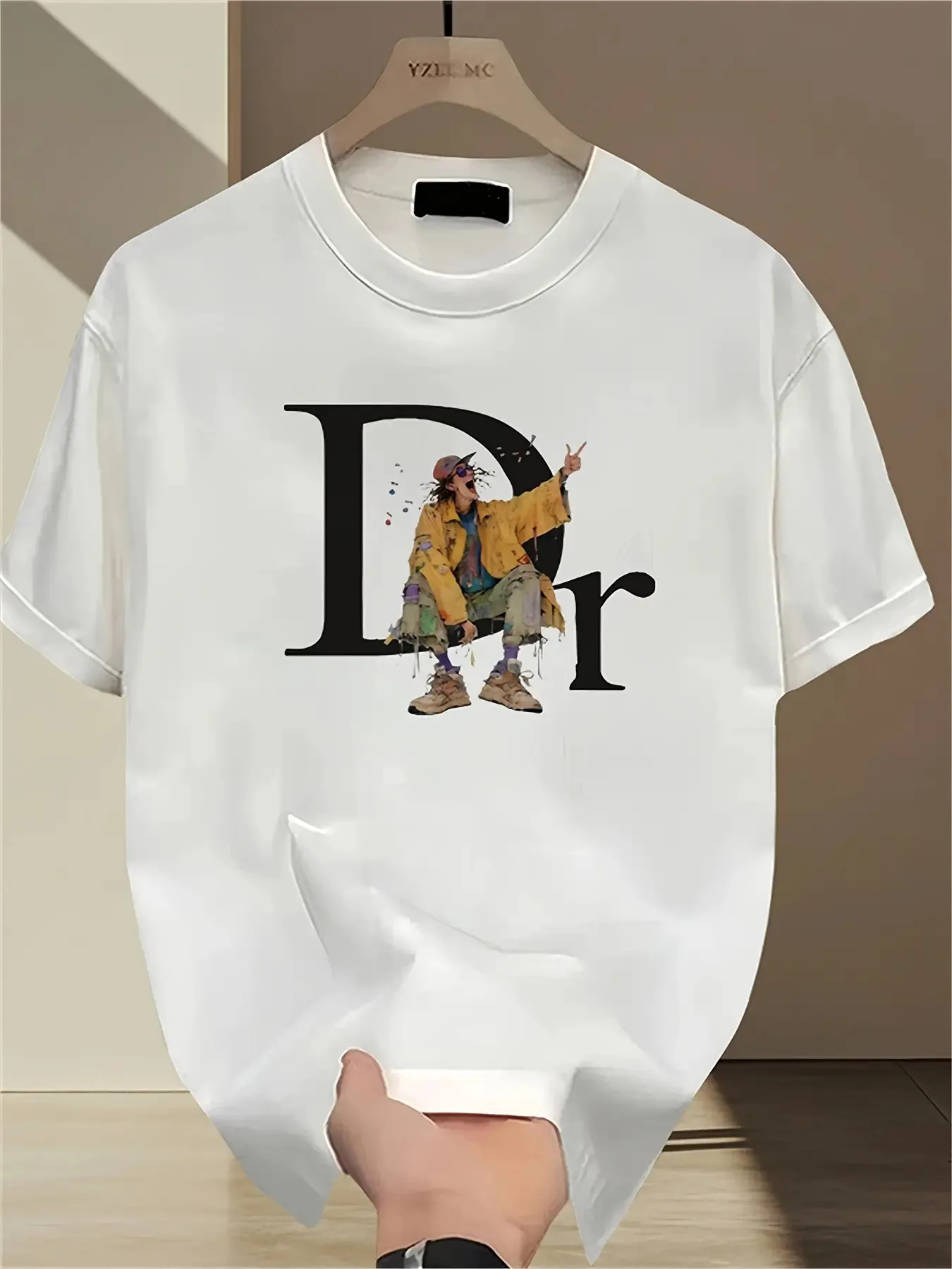 High-Quality T-Shirts Fashionable Trendy Stylish Letter Dr with Street Character Graphic Tee Cotton Perfect Summer Casual Style