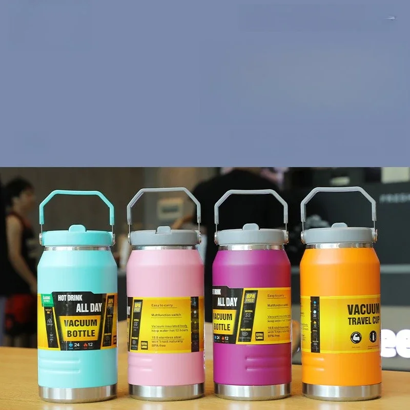 

1.2/1.6ml 304 Stainless Steel Insulated Bottle Outdoor Portable Sports Kettle Large Capacity Travel Hiking Kettle Straw Cup