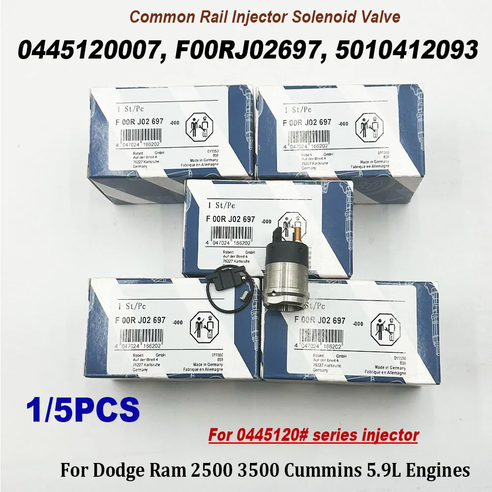 Solenoide de inyector de combustible F00RJ02697 5010412093, 1/5 piezas, 0445120007, 0445120003, 0445120094, 0445120, para Cumminss d-odge 2500, 3500