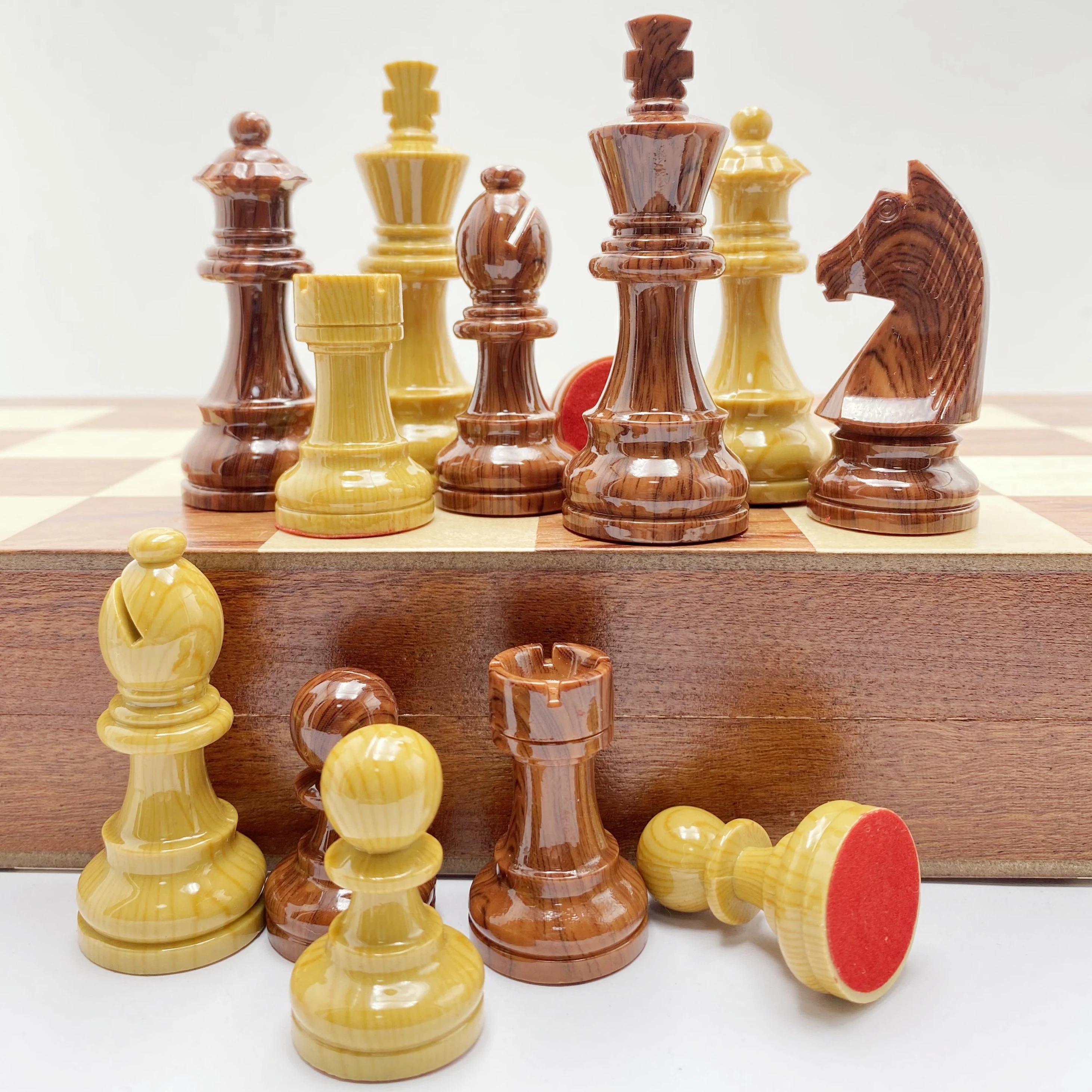 Weighted 3-Inch Wood-Grain Acrylic Chess Masterpiece with Elegance - Chess pieces, German Knight Staunton Chessmen