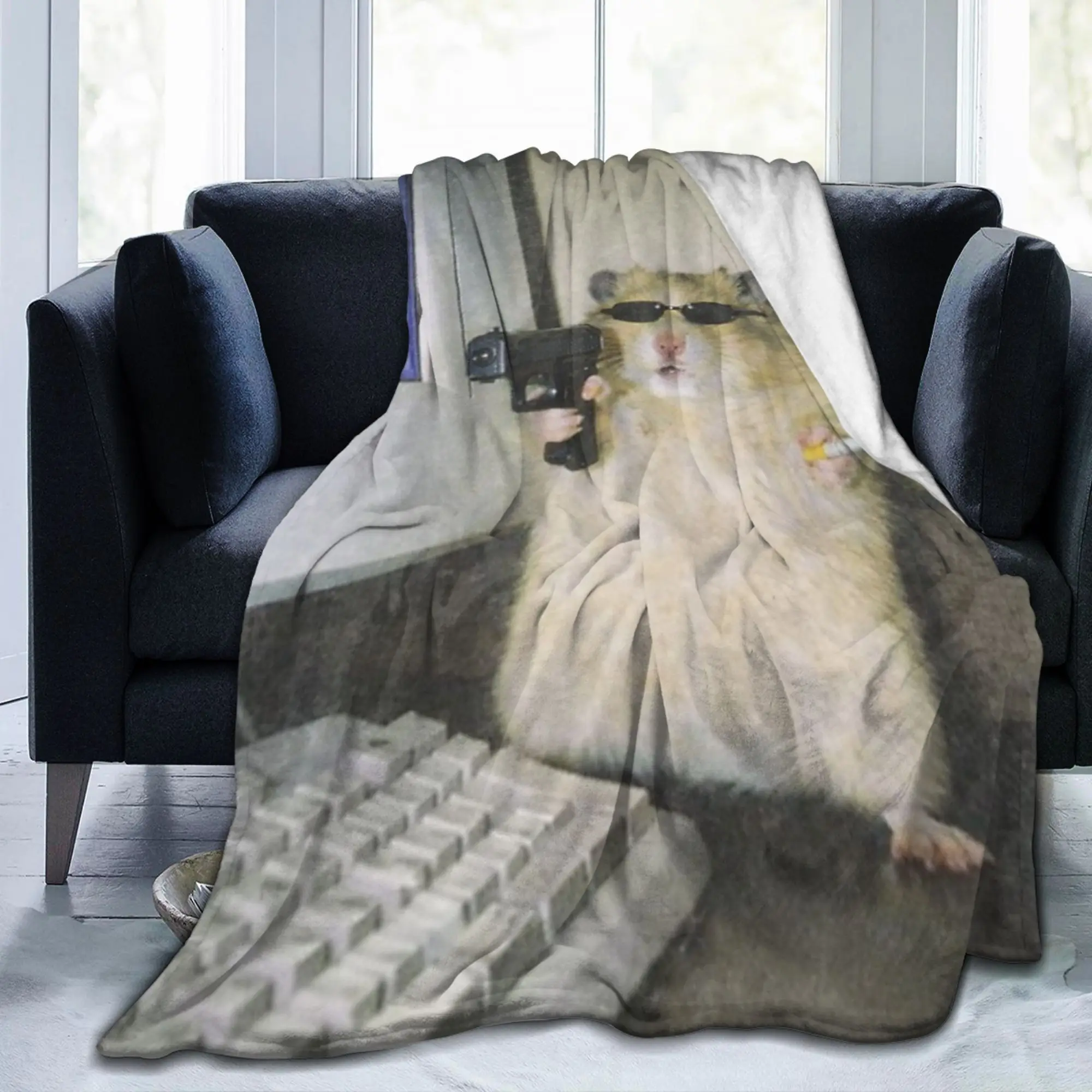 Cyber Hamster Funny Animal Meme Blankets Flannel Autumn Winter Cringe Multi-function Ultra-Soft Bedding Throw Blankets for Couch