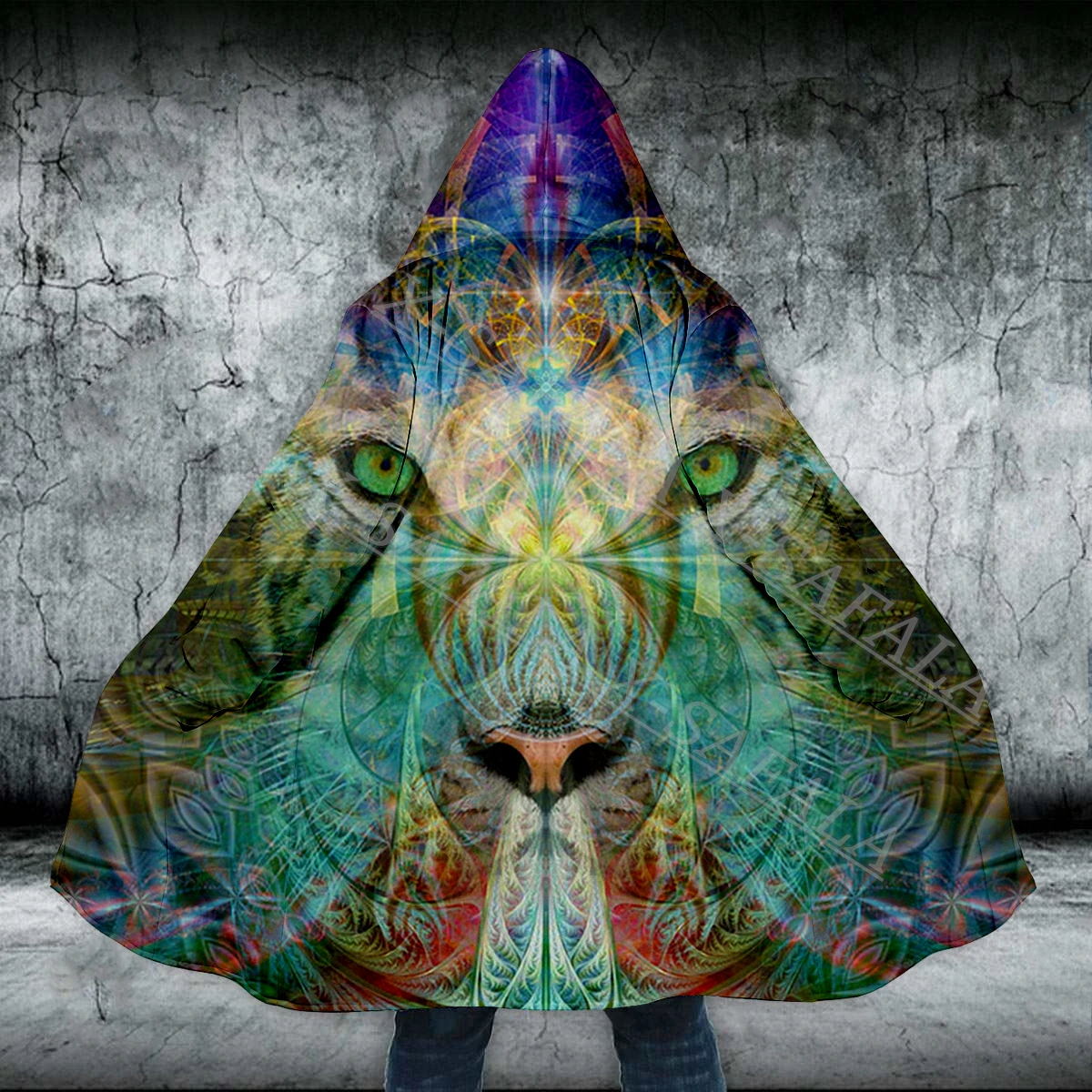 

Wolf Animal Totem Trippy Psychedelic Art Thick Warm Hooded 3D Print Cloak Men Overcoat Coat Windproof Fleece Cape Robe Blanket-2