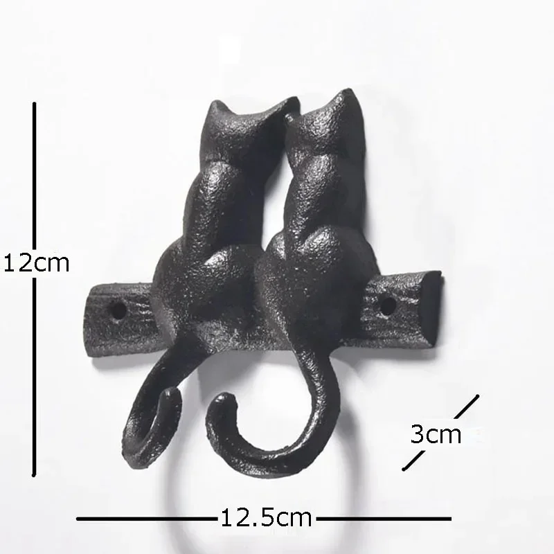 Black Cat Hook Hanging Shelf Wall Hanging Cast Iron Decorative Cute Hook Cat Coat Rack Courtyard Pastoral Outdoor Decoration