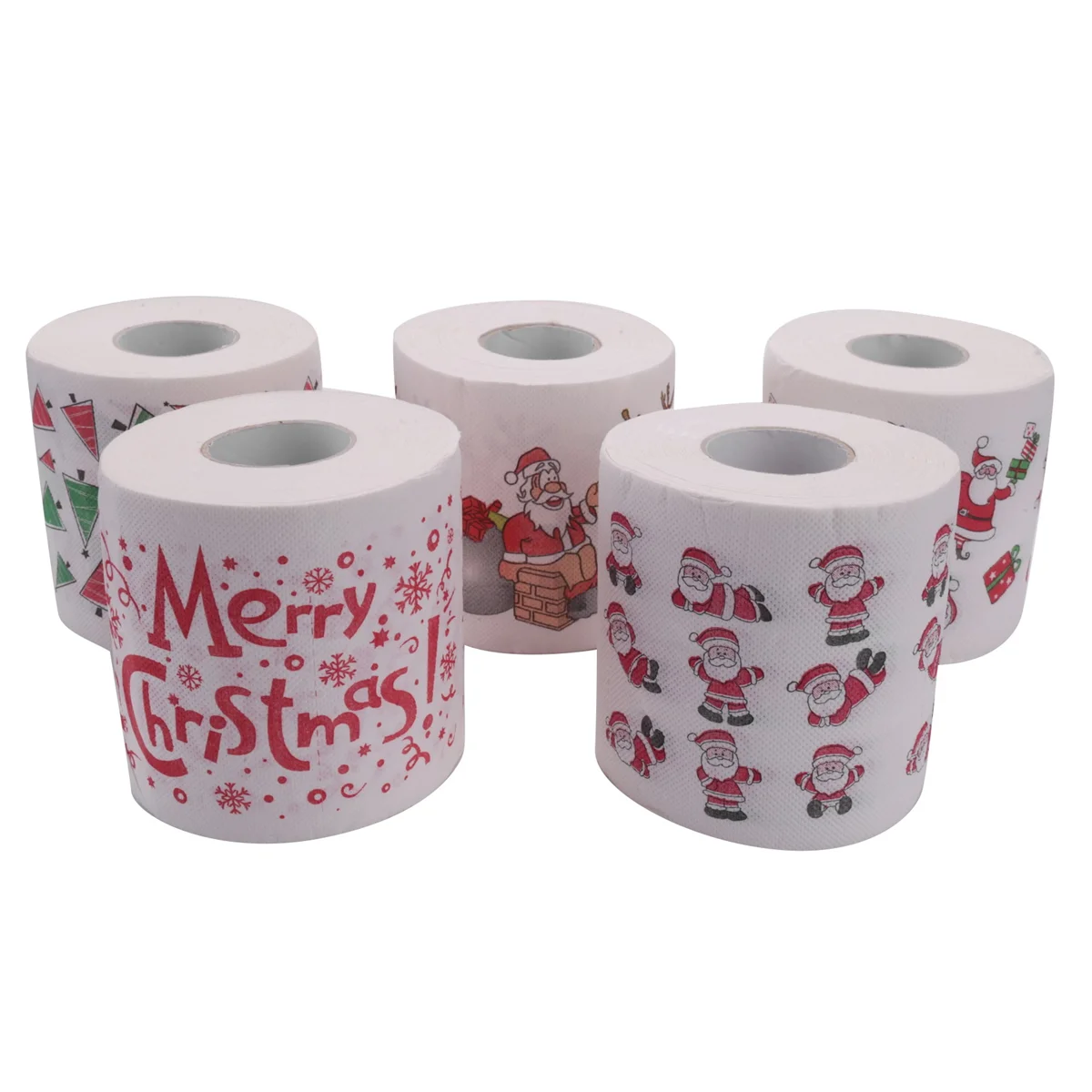 Rollo de papel de Papá Noel, 5 estilos, toallas de papel tisú, adornos navideños, papel higiénico para habitación de oficina y Papá Noel, 5 rollos