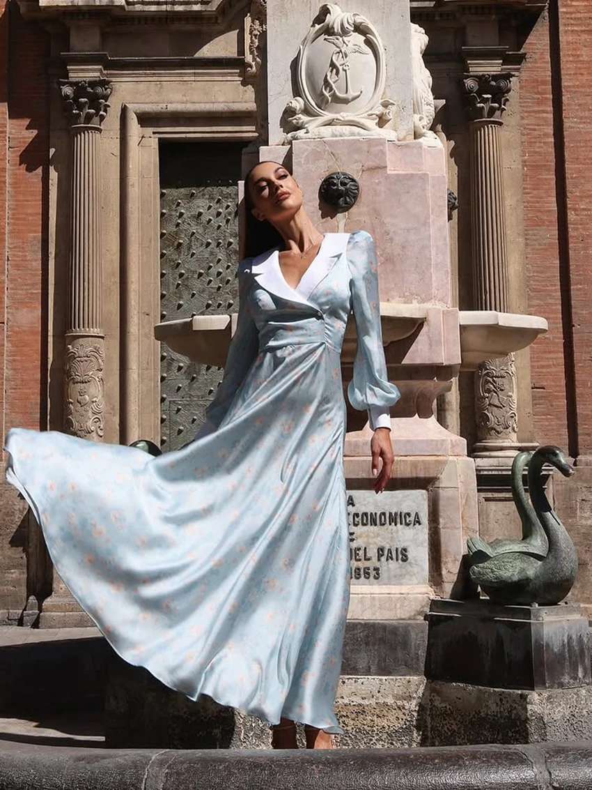 

Marthaqiqi Winter Women Pajama Long Sleeve Sleepwear Sexy Turn-Down Collar Nightgown Ankle-Length Dress Fashion Ladies Nightwear