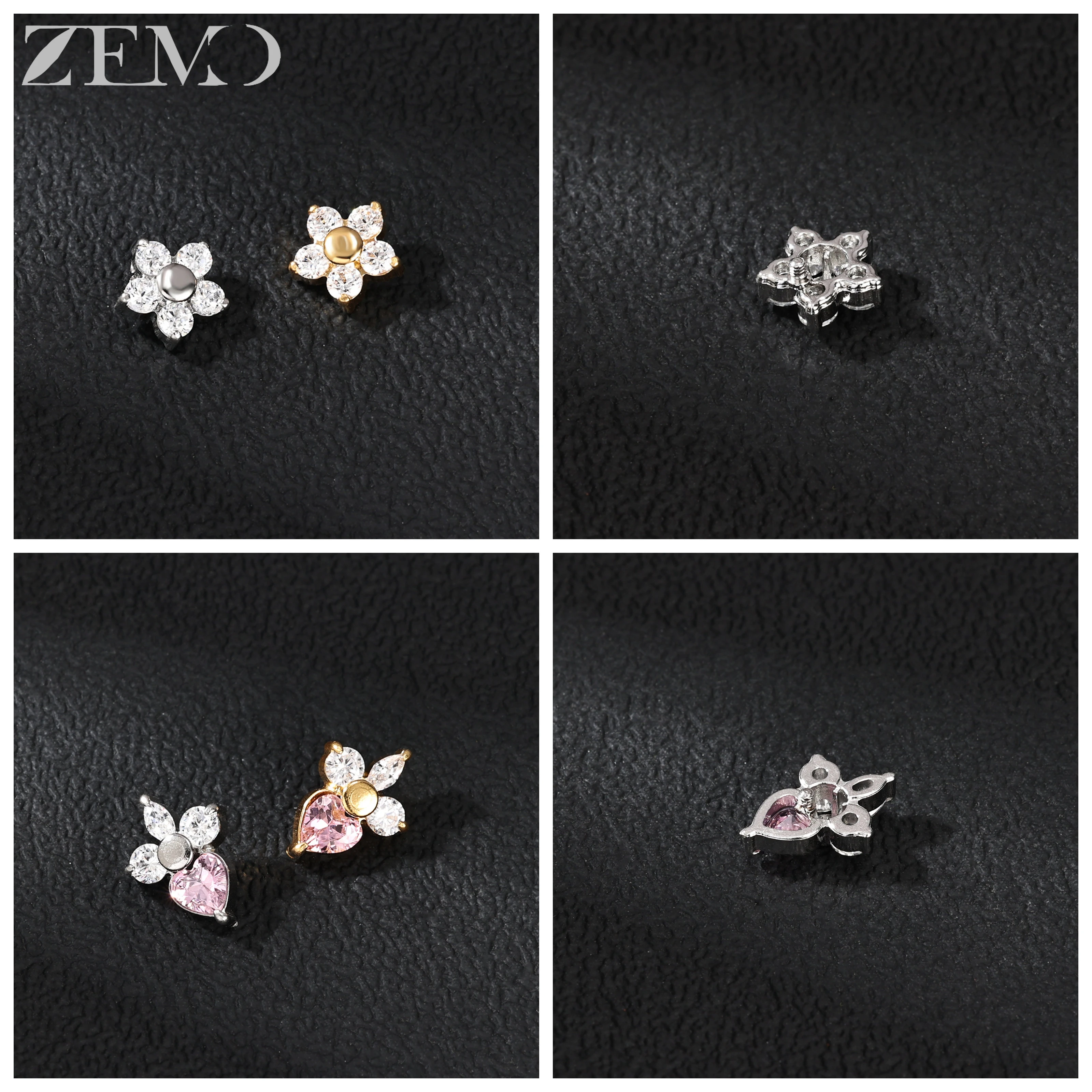 ZEMO 1 PC 16G Edelstahl Dermal Anchor Tops Frauen Männer CZ Kristall Micro Dermal Piercing 2 Farbe Haut Taucher Piercings Schmuck – Detail 10
