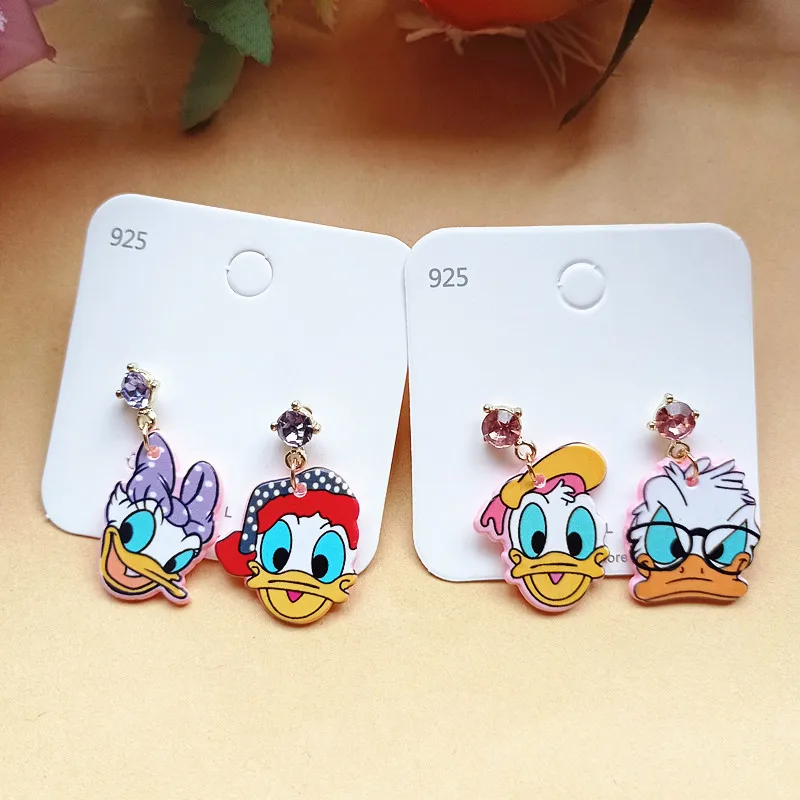 Kawaii Disney Donald Daisy Duck Mickey Mouse Cute Cartoon Mini Earrings Accessories Friends Birthday Creative Peripheral Gifts