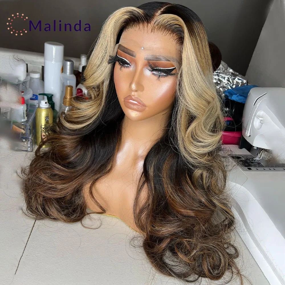 Honey Blonde Body Wave Ombre 1b/4/27 Colored Wig 13x4 Transparent Lace Front Glueless Human Hair Wig Pre plucked Ready To Wear