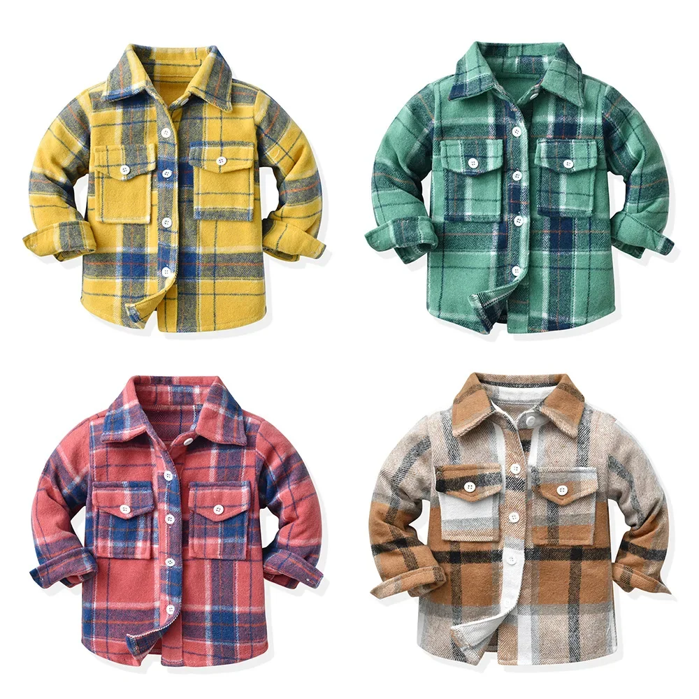 

Kids Flannel Shirt Jacket Plaid Lapel Long Sleeve Button Shirts Toddler Baby Boys Girls Cute Casual Fall Coat Outwear